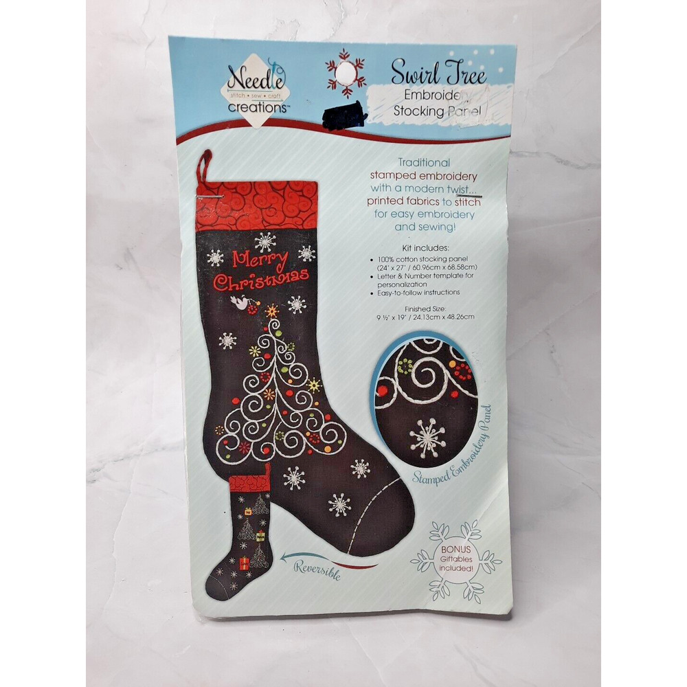 Needle Creations Stamped Embroidery Stocking Panel Swirl Tree Reversible 19inch